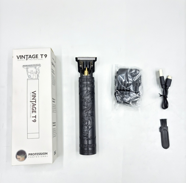 Бездротовий вінтажний тример для підстригання бороди та вусів Vintage T9, акумуляторна машинка для стрижки, Black Dragon - Фото 10 Бездротовий вінтажний тример для підстригання бороди та вусів Vintage T9, акумуляторна машинка для стрижки, Black Dragon - зображення 10