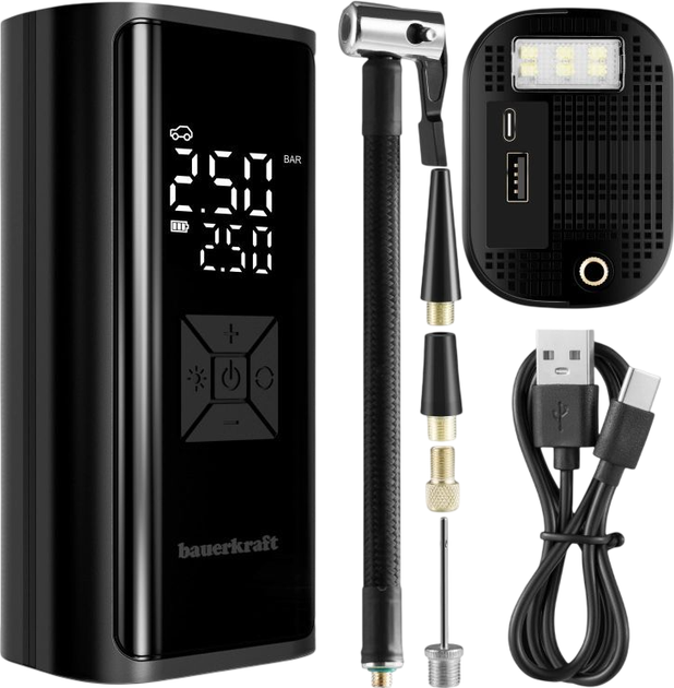 Pompka rowerowa elektryczna Bauerkraft z funkcją powerbanku i latarką (5904265086524) - obraz 2