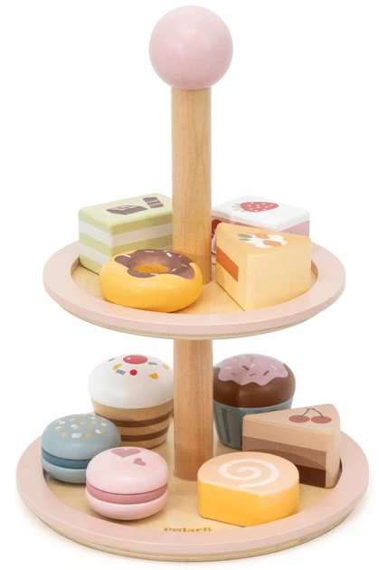 Набір ігровий Дерев’яна Солодка етажерка Viga PolarB Макаруни та тістечка (6971608442841) - зображення 2