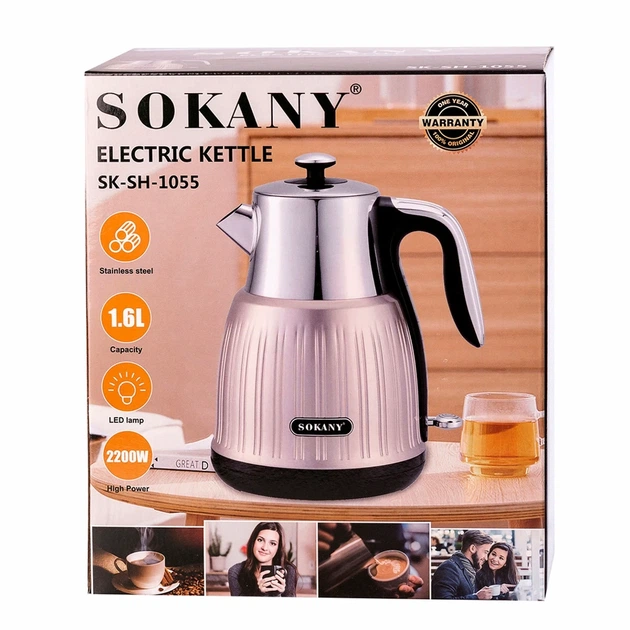 Электрочайник Sokany SKSH1055 3000 Вт 1.6л нержавеющая сталь розовый автоматическое отключение - Фото 4 Электрочайник Sokany SKSH1055 3000 Вт 1.6л нержавеющая сталь розовый автоматическое отключение - изображение 4