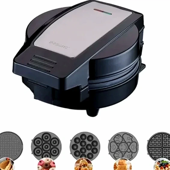Мультипекарь Sokany SK-08105 600 Вт 5 в 1 антипригарные панели для вафель пончиков орешков фигурного печенья - изображение 3