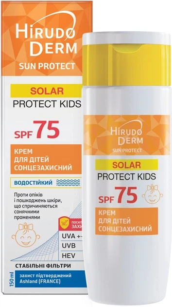 Сонцезахисний крем для дітей Біокон Hirudo Derm Sun Protect Solar Protect Kids SPF 75 150 мл - Фото 1 Сонцезахисний крем для дітей Біокон Hirudo Derm Sun Protect Solar Protect Kids SPF 75 150 мл - зображення 1