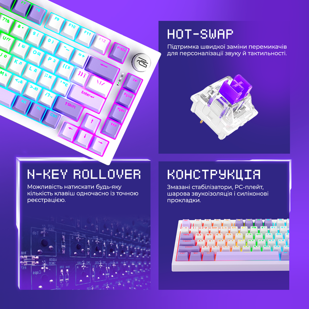 Клавіатура Proove Gaming Coupe (Ukraine Layout) White Purple - зображення 3