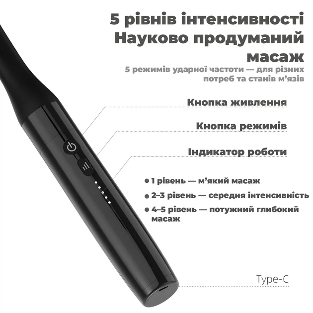Массажный пистолет перкуссионный ручной Darius DRS-8000TR с длинной ручкой, 10 мм, 5 скоростей, 4 насадки - изображение 4