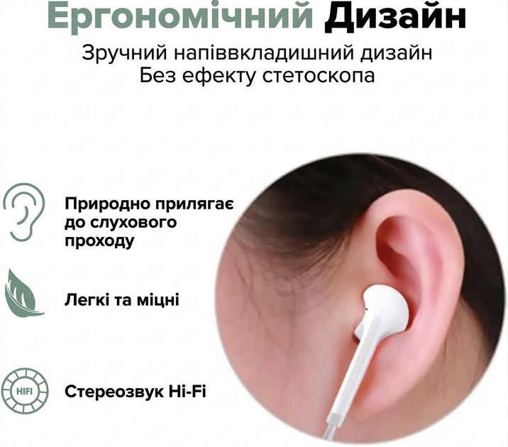 Навушники для Apple iPhone дротові навушники з роз'ємом 3,5 мм вкладиші навушники з мікрофоном Pavlysh FN-33 - зображення 3