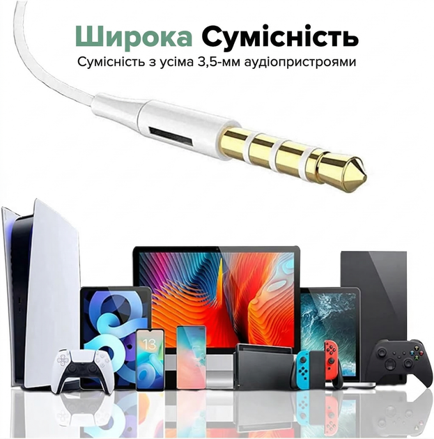 Навушники для Apple iPhone дротові навушники з роз'ємом 3,5 мм вкладиші навушники з мікрофоном Pavlysh FN-33 - зображення 4