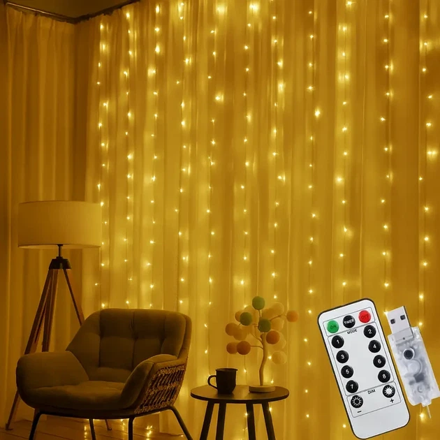 Гірлянда штора РОСА 3Мх3М Світлодіодна, USB, 300 LED, Нова, 8 режимів - зображення 2
