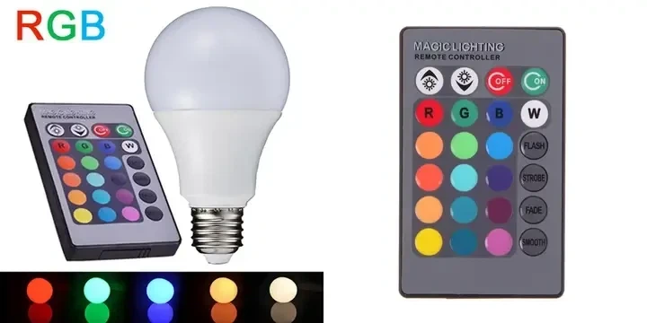 Лампа різнокольорова світлодіодна 15 кольорів з пультом керування Е27 10 W RGB LED - зображення 3