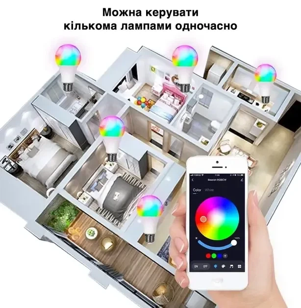 Светодиодная разноцветная смарт лампа E27 с Bluetooth, блютуз Tuya Smart Life лампочка RGB управления через телефон - изображение 6