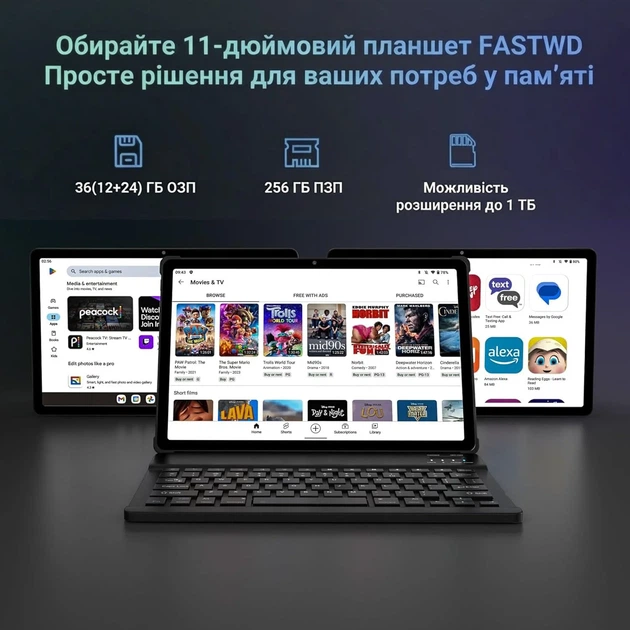 Планшет 11" Full HD DEEMWOLF P7 12+24/256Gb 4G 2-SIM 8 ядер Android 14 9580 mAh Черный Б/В - Фото 4 Планшет 11" Full HD DEEMWOLF P7 12+24/256Gb 4G 2-SIM 8 ядер Android 14 9580 mAh Черный Б/В - изображение 4