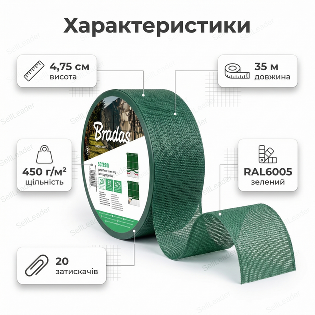 Стрічка огороджувальна 4,75 см х 35 м пвх для балкона екран 450 г/м² вітрозахисний бар’єр + 20 затискачів - зображення 3