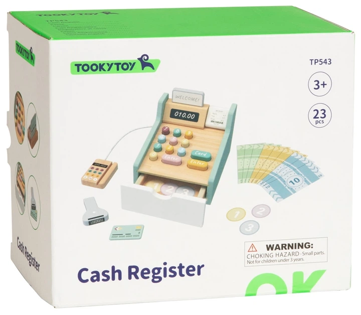 Zestaw do zabawy Tooky Toy Drewniana kasa sklepowa (6976831554958) - obraz 7