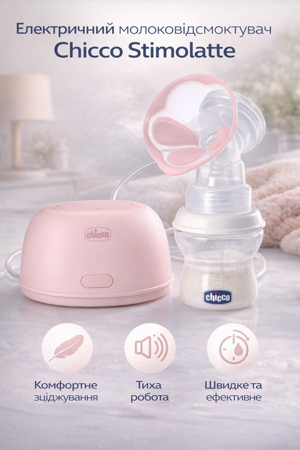 Молокоотсос электрический Chicco Stimolatte USB — портативный с бутылочкой для кормления - Фото 1 Молокоотсос электрический Chicco Stimolatte USB — портативный с бутылочкой для кормления - изображение 1