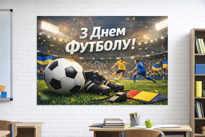 Бумажный плакат "День Футбола. Мяч и бутсы" 110х75 см - Фото 2 Бумажный плакат "День Футбола. Мяч и бутсы" 110х75 см - изображение 2