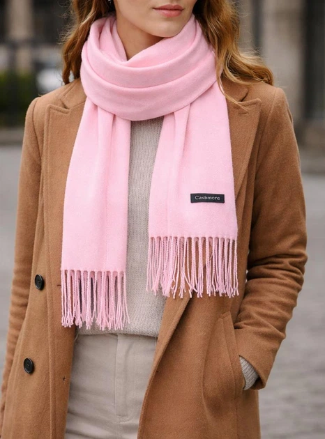Жіноча шаль Cashmere з бахромою 200*35см рожева - Фото 1 Жіноча шаль Cashmere з бахромою 200*35см рожева - зображення 1