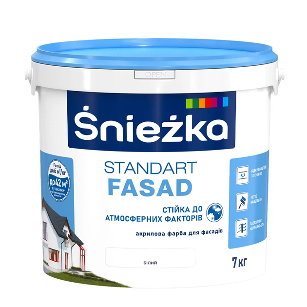 Фарба акрилова Sniezka STANDART FASAD Білий матовий (1,2кг/1л) - Фото 1 Фарба акрилова Sniezka STANDART FASAD Білий матовий (1,2кг/1л) - изображение 1