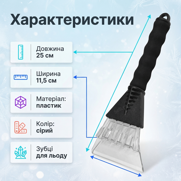 Скребок для скла від льоду 25 см frostclean пластиковий з зубцями і теплою поролоновою ручкою сірий - зображення 3