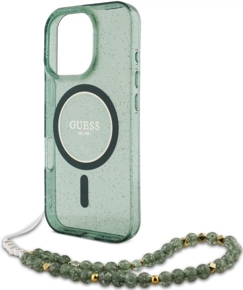 Панель Guess IML Glitter With Pearl Strap MagSafe для Apple iPhone 16 Pro Max Green (3666339298432) - зображення 2