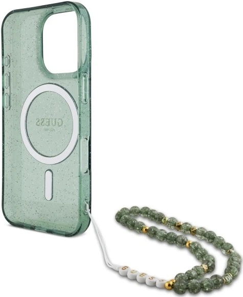 Панель Guess IML Glitter With Pearl Strap MagSafe для Apple iPhone 16 Pro Max Green (3666339298432) - зображення 3