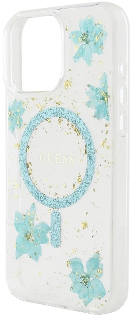 Панель Guess Resin Flowers Glitter MagSafe для Apple iPhone 16 Pro Turquoise (3666339429201) - зображення 2