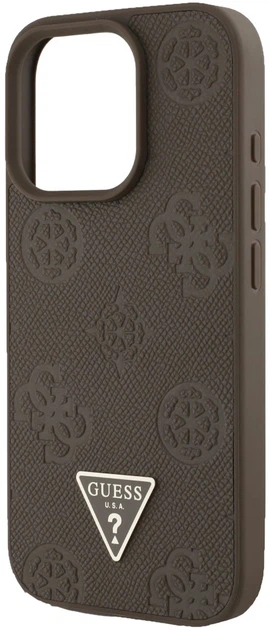 Etui Guess Grained Hot Stamp Peony Triangle Logo MagSafe do Apple iPhone 16 Pro Brązowe (3666339427849) - obraz 2