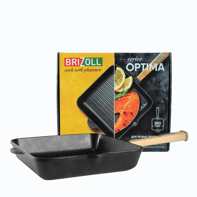Сковорода Brizoll Optima чавунна квадратна Гриль з ручкою 280х280х50 мм (O282850G-P) - зображення 2