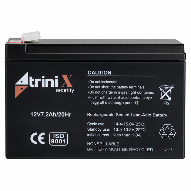 Аккумуляторная батарея TRINIX для резервного питания 12V 7.2Ah AGM Черный - Фото 1 Аккумуляторная батарея TRINIX для резервного питания 12V 7.2Ah AGM Черный - изображение 1