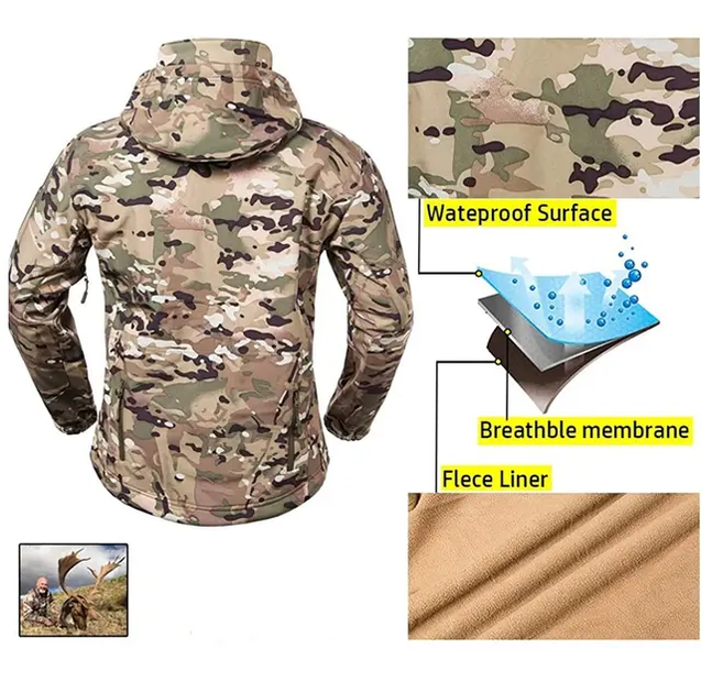 Костюм мультикам розмір XL утеплений Shark Skin Soft Shell Multicam з водовідштовхувальним ефектом - зображення 5
