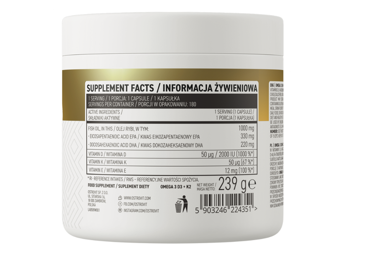 Omega 3 D3 + K2 OstroVit 180 штук - изображение 2