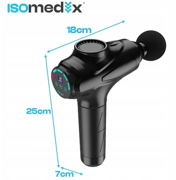 Перкуссионный массажер пистолет для тела Isomedix 26441, 30 скоростей, 12 насадок, кейс - изображение 3