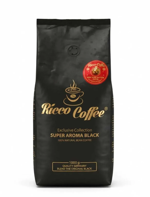 Кава зернова Ricco Coffee Super Aroma Black 1кг - Фото 1 Кава зернова Ricco Coffee Super Aroma Black 1кг - зображення 1