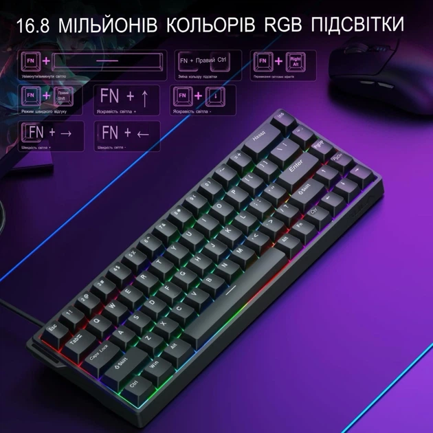 Ігрова Магнітна Клавіатура Aula Win 68HE Чорна - Фото 4 Ігрова Магнітна Клавіатура Aula Win 68HE Чорна - зображення 4