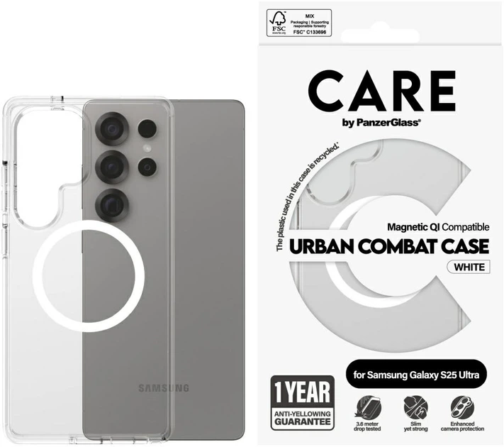 Чохол CARE by Panzer Glass Flagship Urban Combat Qi для Samsung Galaxy S25 Ultra Transparent-White (5715685017025) - зображення 3