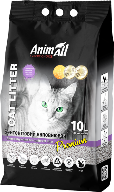 Наполнитель для кошачьего туалета AnimAll Бентонитовый комкующий с ароматом лаванды 8.6 кг (10 л) Белый (4820224500577) - изображение 2