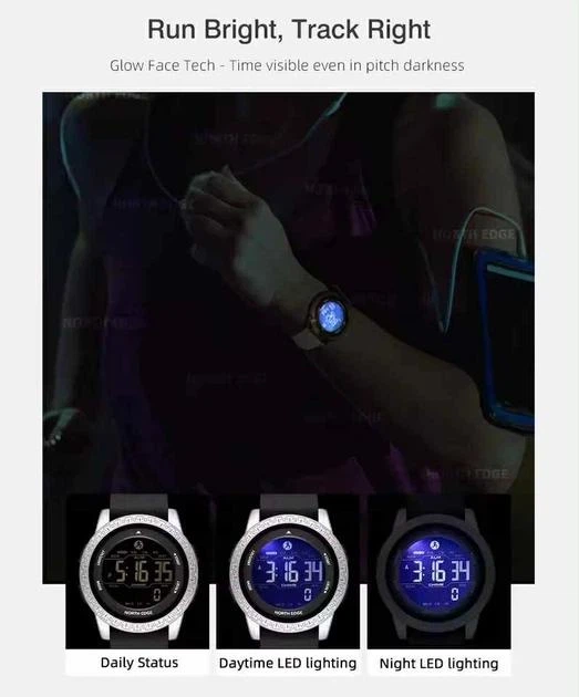 Цифровий спортивний годинник North Edge Apollo Black FSTN дисплей металевий корпус водозахист 5 ATM - зображення 4