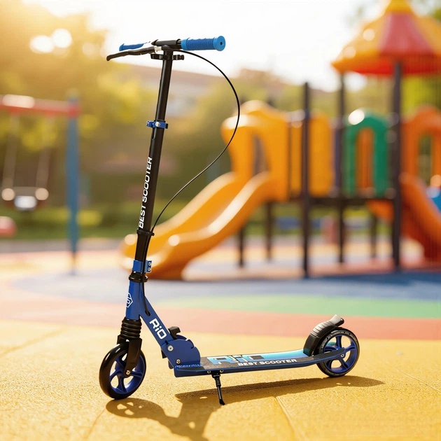 Самокат Best Scooter RIO двухколесный колеса PU 145 мм, амортизатор, ручной тормоз Blue 5–12 лет (R-31420) - изображение 12