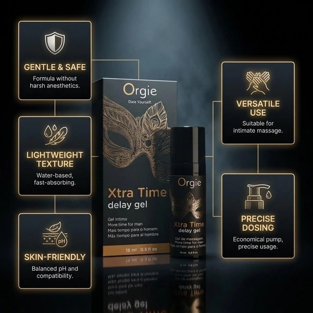 Пролонгатор чоловічий Orgie Xtra Time Delay Gel 15 мл на водній основі гель-пролонгатор для подовження ерекції без анестетиків - изображение 2