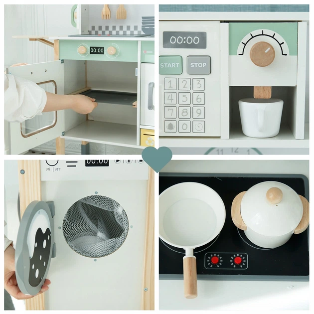 Дерев'яна інтерактивна кухня Mamabrum MAM221 KITCHEN з пральною машиною посудомийкою та крейдовою дошкою для дітей - изображение 4