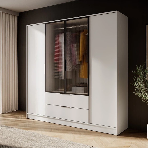 Гардеробна / шафа для одягу Perfect Home Келлі / Kelly 4DRM 4-дверна з центральними прозорими дверцятами та реєю Кашемір (PFH-091894) - Фото 1 Гардеробна / шафа для одягу Perfect Home Келлі / Kelly 4DRM 4-дверна з центральними прозорими дверцятами та реєю Кашемір (PFH-091894) - зображення 1