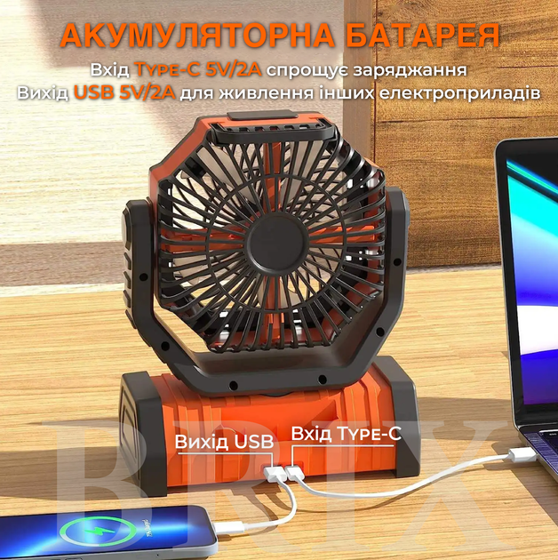 Портативный аккумуляторный вентилятор Оранжевый 20000mAh Фонарь Павербанк Дистанционное управление - изображение 6