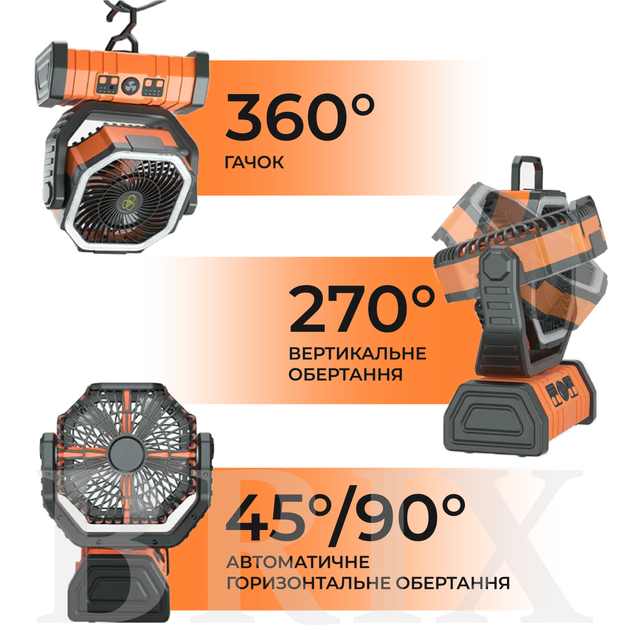Портативный аккумуляторный вентилятор Оранжевый 20000mAh Фонарь Павербанк Дистанционное управление - изображение 8