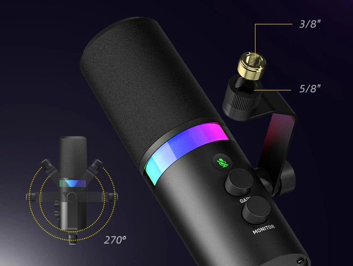 Микрофон динамический AMACEX NV7 USB/XLR с RGB подсветкой - изображение 5