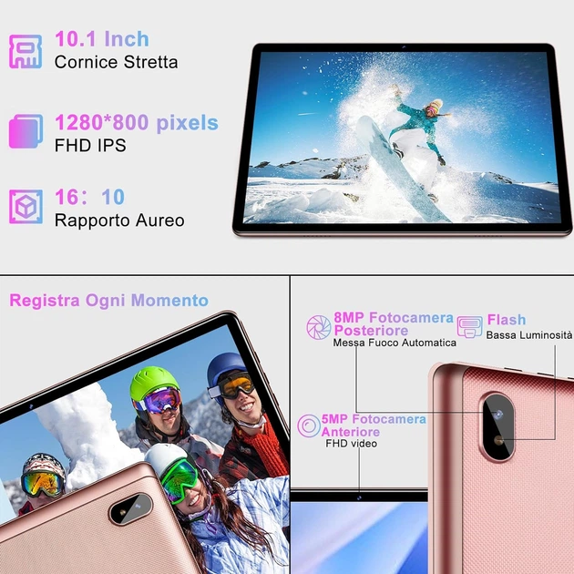 Планшет 10.1" Facetel Q6 (6+8)/128Gb 4 ядра Android 13 8000 mAh Рожеве золото - зображення 3