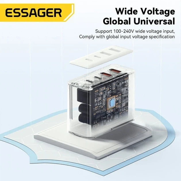 Адаптер блок зарядки Essager до 100W на 4 порти Чорний - Фото 5 Адаптер блок зарядки Essager до 100W на 4 порти Чорний - зображення 5