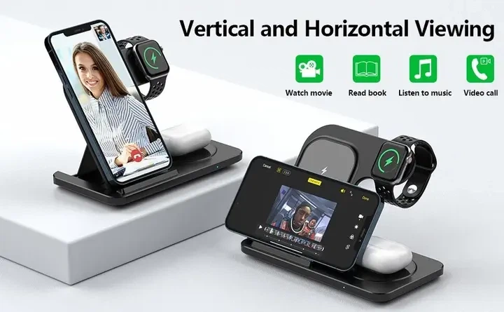 Зарядная станция 3в1 / Беспроводное зарядное устройство 3в1 для смартфона/смарт-часов/наушников - Фото 3 Зарядная станция 3в1 / Беспроводное зарядное устройство 3в1 для смартфона/смарт-часов/наушников - изображение 3