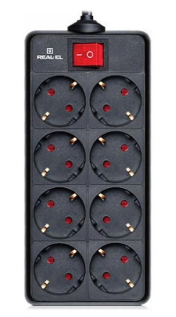 Мережевий фільтр живлення REAL-EL RS-8 PROTECT 3m black (EL122300022) - Фото 3 Мережевий фільтр живлення REAL-EL RS-8 PROTECT 3m black (EL122300022) - зображення 3