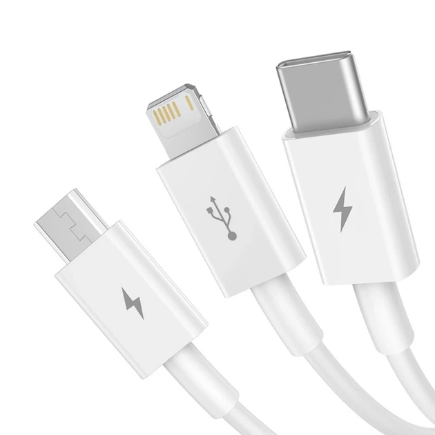 Кабель Baseus Superior Series Fast Charging USB-A to USB-C/Lightning/Micro-USB 1.5m White (CAMLTYS-02) - Фото 2 Кабель Baseus Superior Series Fast Charging USB-A to USB-C/Lightning/Micro-USB 1.5m White (CAMLTYS-02) - изображение 2