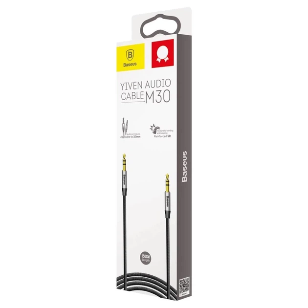 Кабель Baseus Yiven M30 Stereo AUX 3.5mm Male Mini Jack 1.5m Black/Silver (CAM30-CS1) - изображение 5