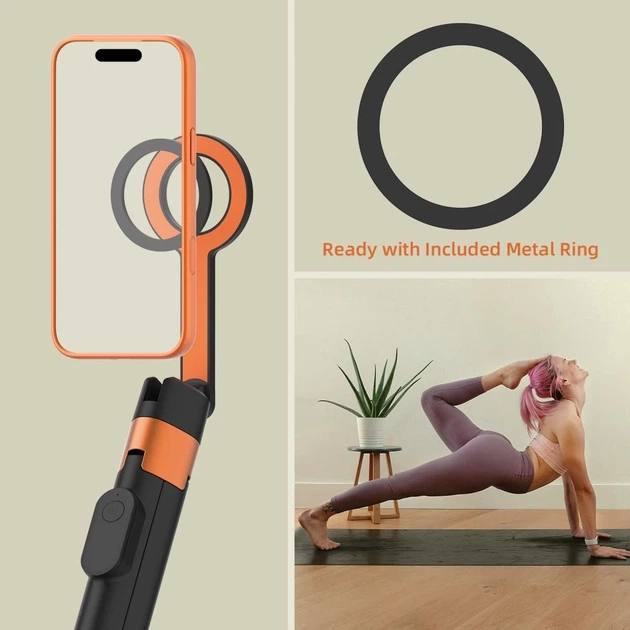 Универсальный штатив Tech-Protect L10S Bluetooth Selfie Stick Tripod Black/Orange with MagSafe (5906302352807) - Фото 11 Универсальный штатив Tech-Protect L10S Bluetooth Selfie Stick Tripod Black/Orange with MagSafe (5906302352807) - изображение 11