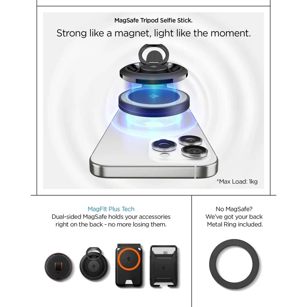Универсальный штатив Spigen S581W Bluetooth Selfie Stick Tripod Black with MagSafe (AMP09534) - изображение 12